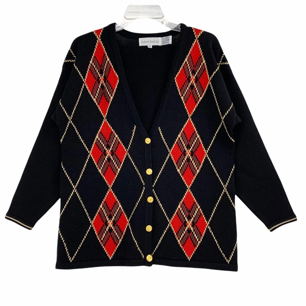 Vintage Argyle Cardigan Sweater by Robert Scott Ltd.